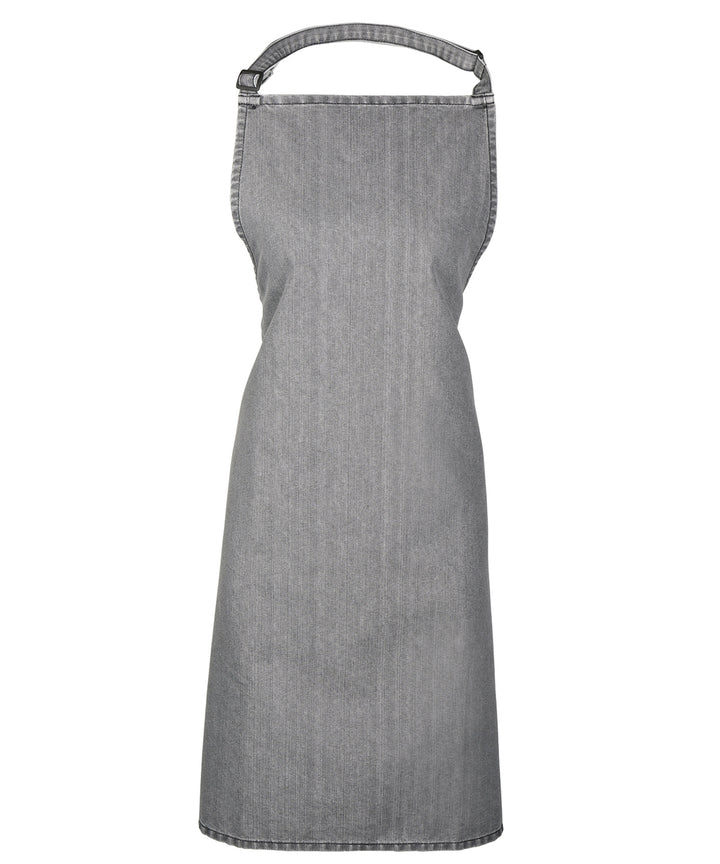 a gray apron with a white stripe on it