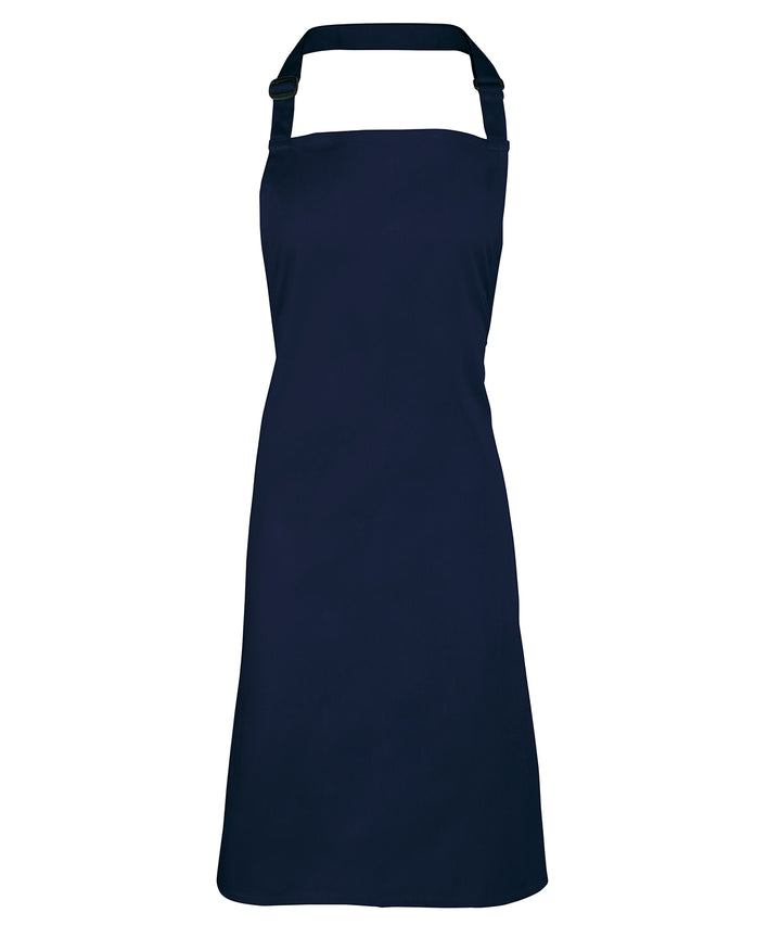 a dark blue apron with a black strap